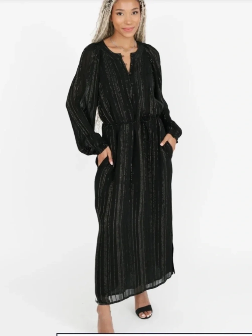 Smash + Tess x ISKRA Lawrence Showstopper Midi Dress Black Gold Metallic M/L - Picture 11 of 11